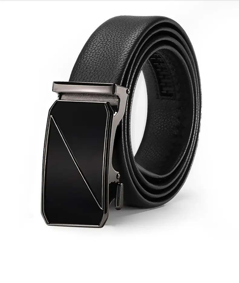 Automatic Buckle Men's Belt Genuine Leather Black — feature 13