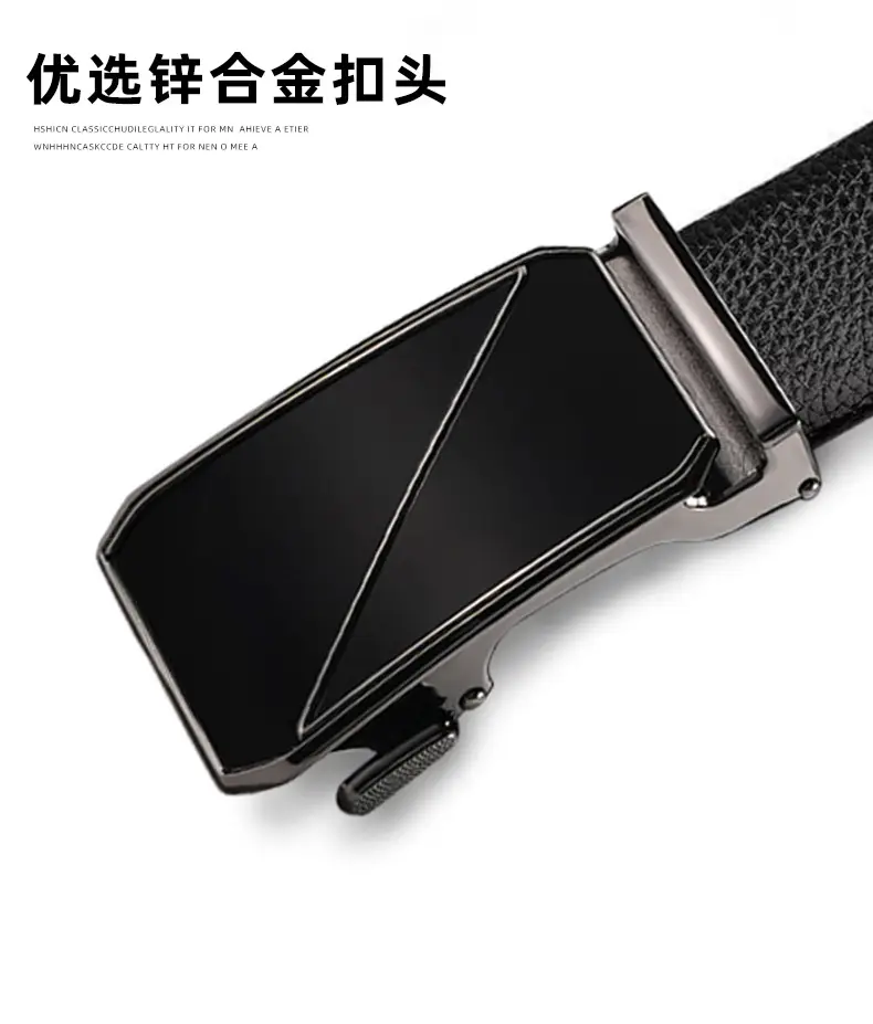 Automatic Buckle Men's Belt Genuine Leather Black — feature 2