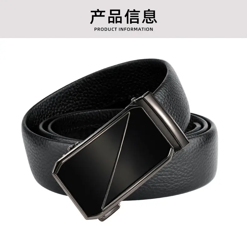 Automatic Buckle Men's Belt Genuine Leather Black — feature 3