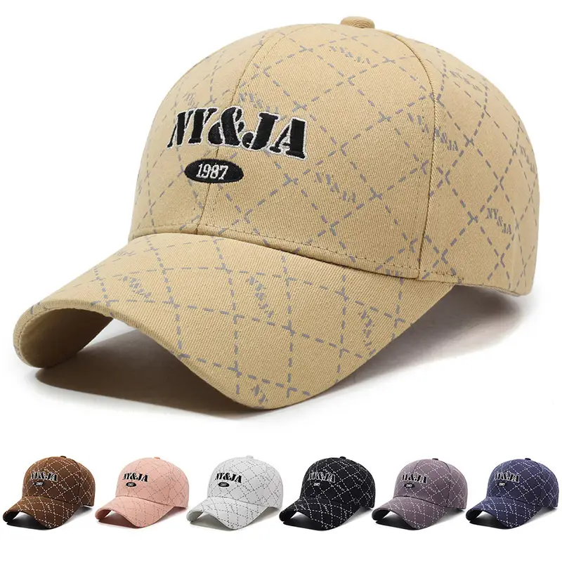 Beige Embroidered Baseball Cap for Men Women Spring Autumn