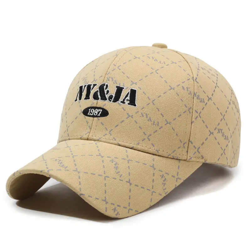 Beige Embroidered Baseball Cap for Men Women Spring Autumn