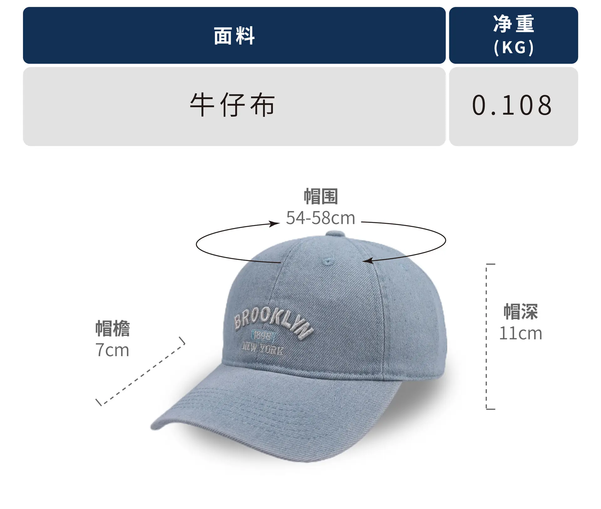 Men's Blue Brooklyn Embroidered Baseball Cap — feature 3