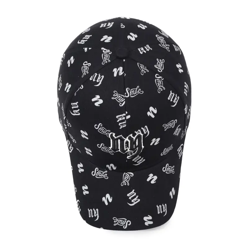 Black Embroidered Baseball Cap with White Letter Print