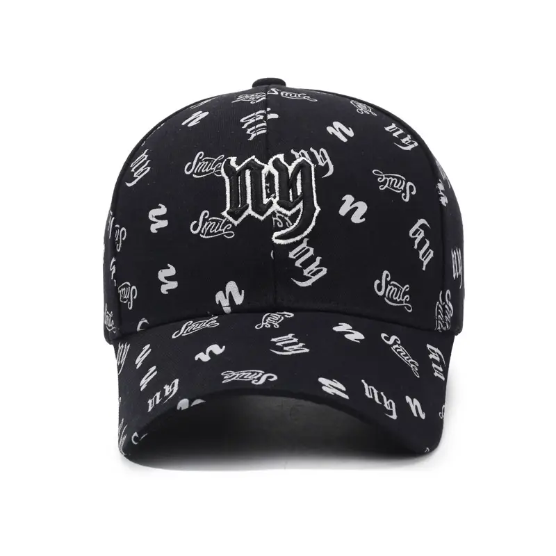 Black Embroidered Baseball Cap with White Letter Print