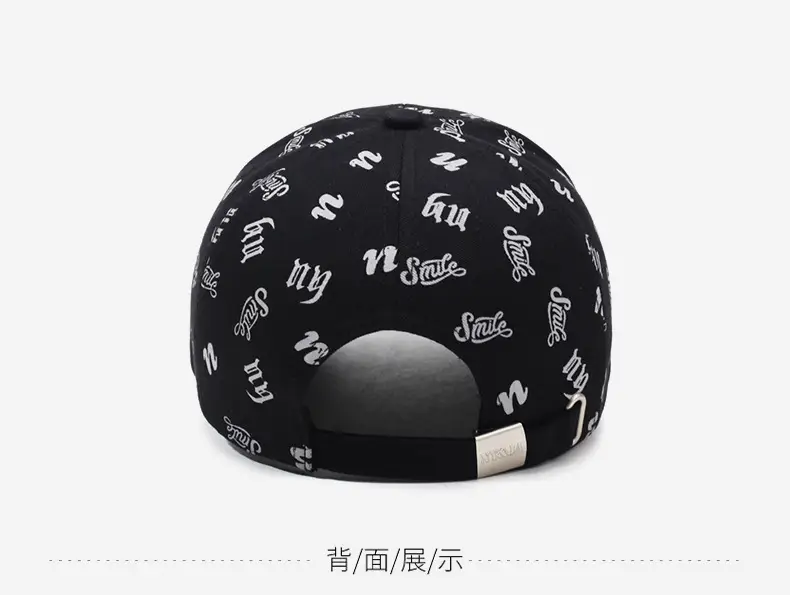 Black Embroidered Baseball Cap with White Letter Print — feature 12