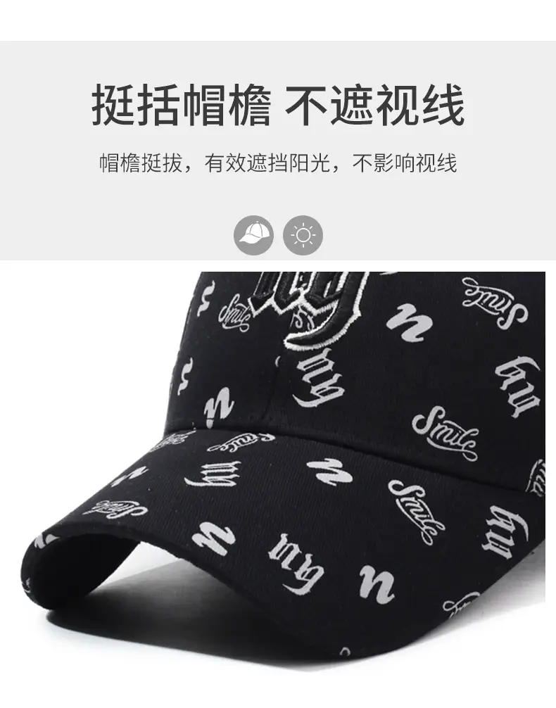 Black Embroidered Baseball Cap with White Letter Print — feature 2