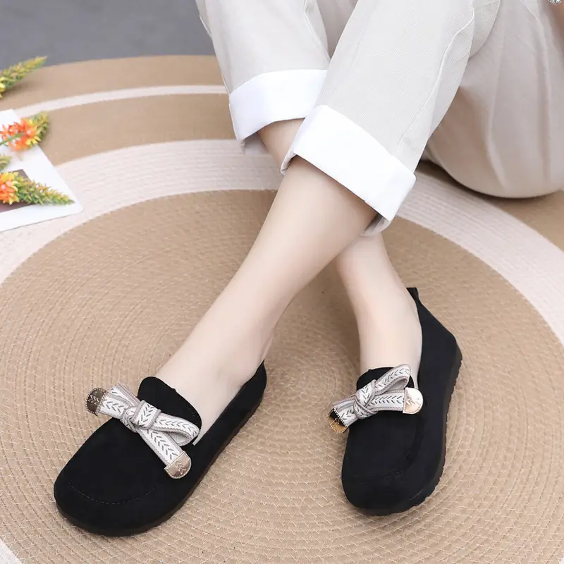 Loafers Women's 2025 Spring New Bow Flat Bean Shoes Soft Bottom Lazy One-Pedal Birkendish Shoes Women