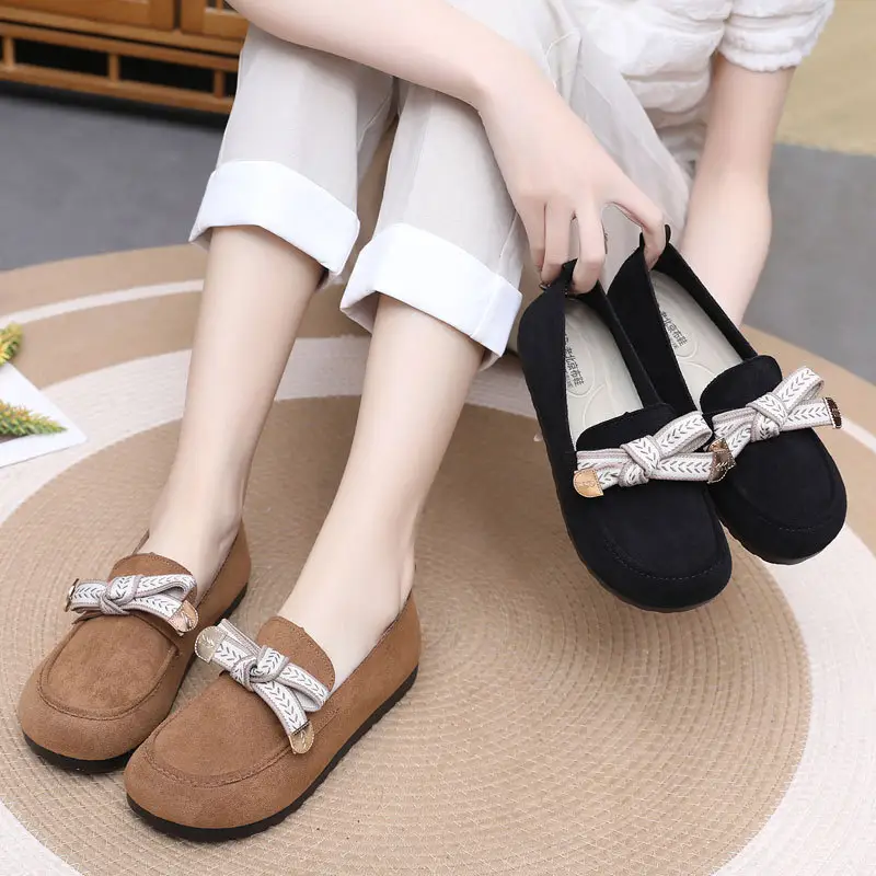 Loafers Women's 2025 Spring New Bow Flat Bean Shoes Soft Bottom Lazy One-Pedal Birkendish Shoes Women