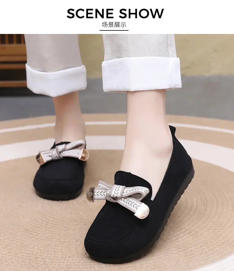 Loafers Women's 2025 Spring New Bow Flat Bean Shoes Soft Bottom Lazy One-Pedal Birkendish Shoes Women — feature 12