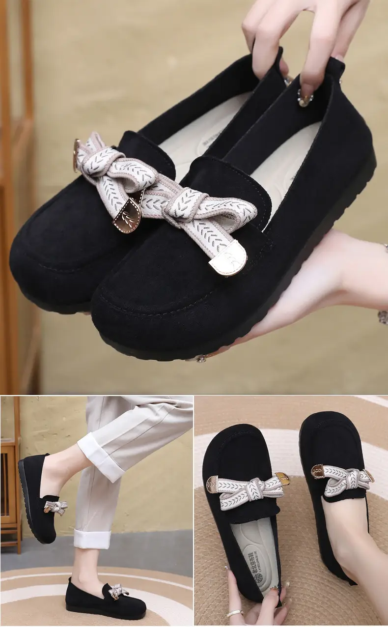 Loafers Women's 2025 Spring New Bow Flat Bean Shoes Soft Bottom Lazy One-Pedal Birkendish Shoes Women — feature 13