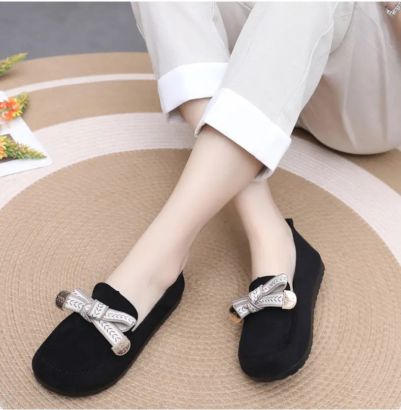 Loafers Women's 2025 Spring New Bow Flat Bean Shoes Soft Bottom Lazy One-Pedal Birkendish Shoes Women — feature 14