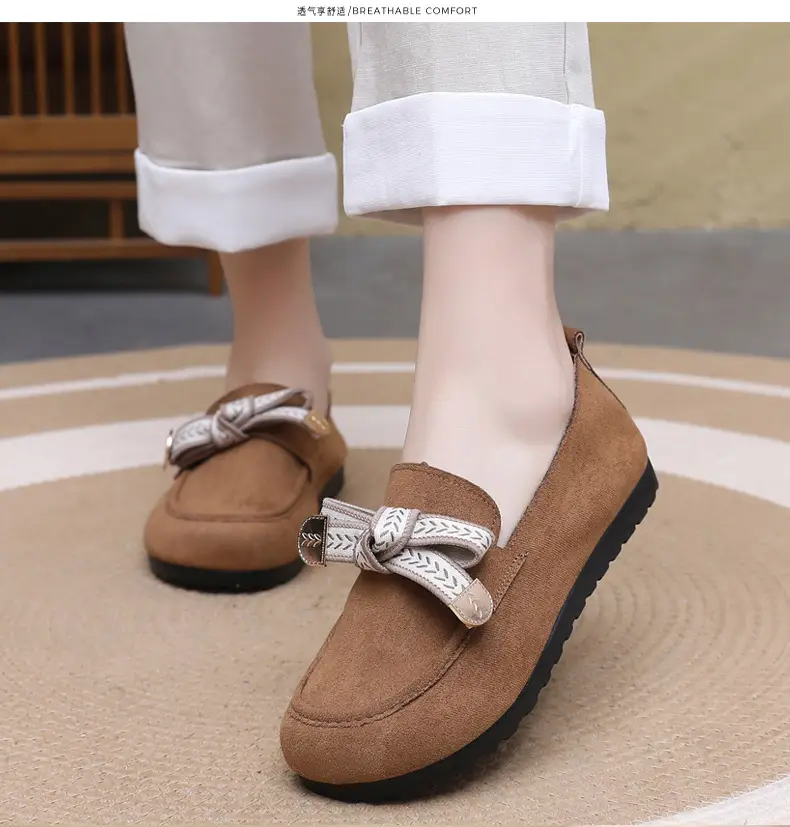 Loafers Women's 2025 Spring New Bow Flat Bean Shoes Soft Bottom Lazy One-Pedal Birkendish Shoes Women — feature 18