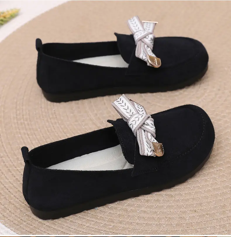 Loafers Women's 2025 Spring New Bow Flat Bean Shoes Soft Bottom Lazy One-Pedal Birkendish Shoes Women — feature 30