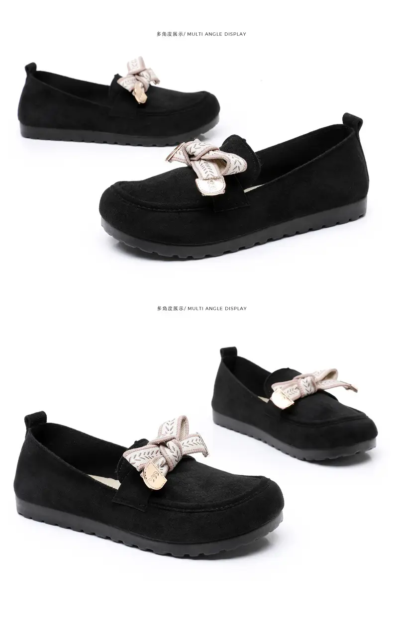 Loafers Women's 2025 Spring New Bow Flat Bean Shoes Soft Bottom Lazy One-Pedal Birkendish Shoes Women — feature 37