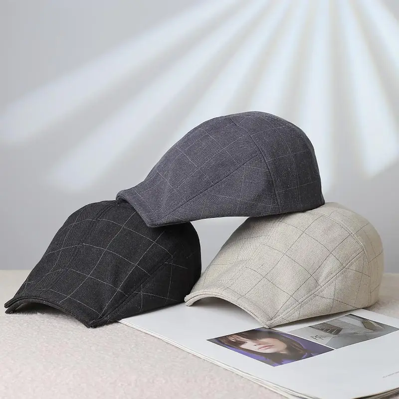 Women's Designer Spring Cap Black Grid Artistic Beret
