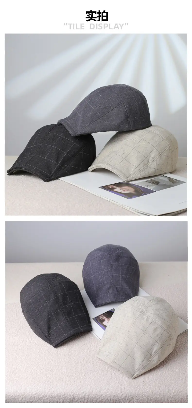 Women's Designer Spring Cap Black Grid Artistic Beret — feature 2