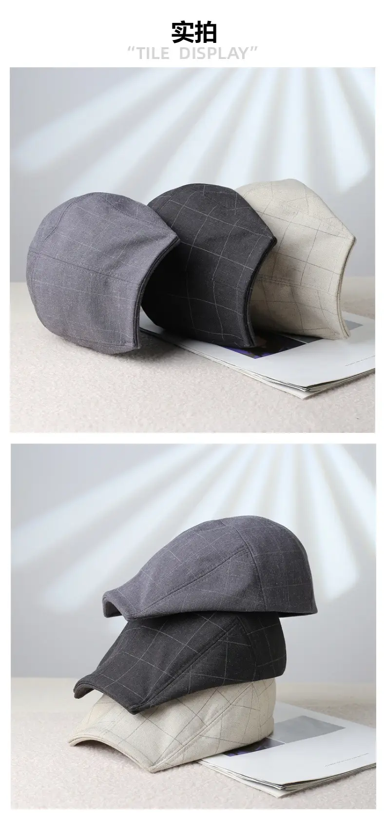 Women's Designer Spring Cap Black Grid Artistic Beret — feature 3