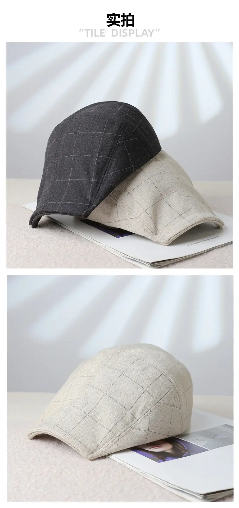Women's Designer Spring Cap Black Grid Artistic Beret — feature 4