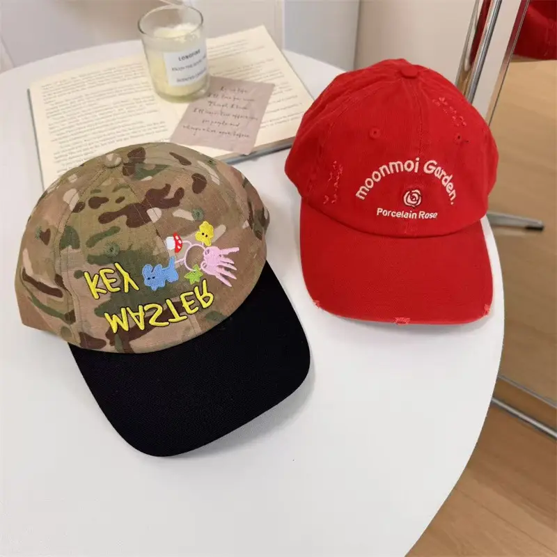 Korean Style Camouflage Key Embroidered Cap Women - Image 3