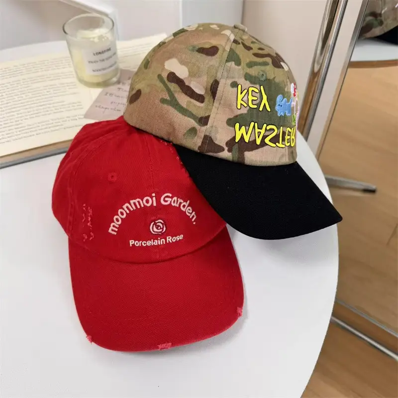 Korean Style Camouflage Key Embroidered Cap Women - Image 4