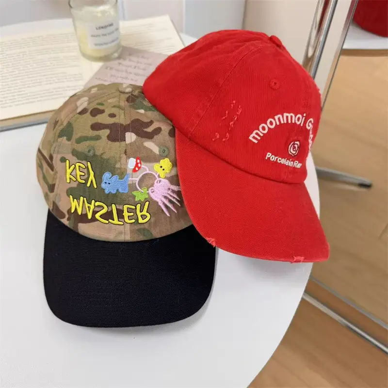 Korean Style Camouflage Key Embroidered Cap Women - Image 5