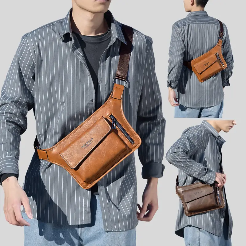Men's Waterproof Crossbody Bag Tan Large Capacity - Image 5