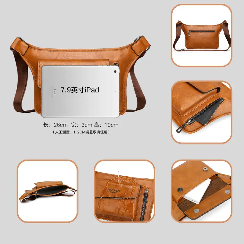 Men's Waterproof Crossbody Bag Tan Large Capacity - Image 6