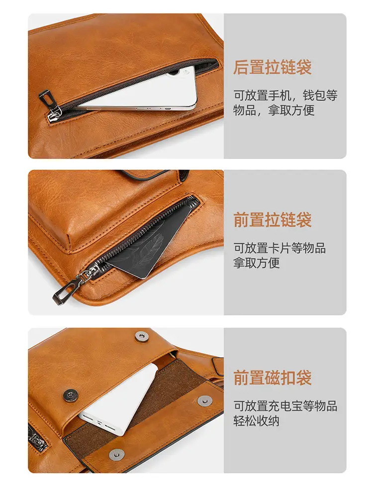 Men's Waterproof Crossbody Bag Tan Large Capacity — feature 13