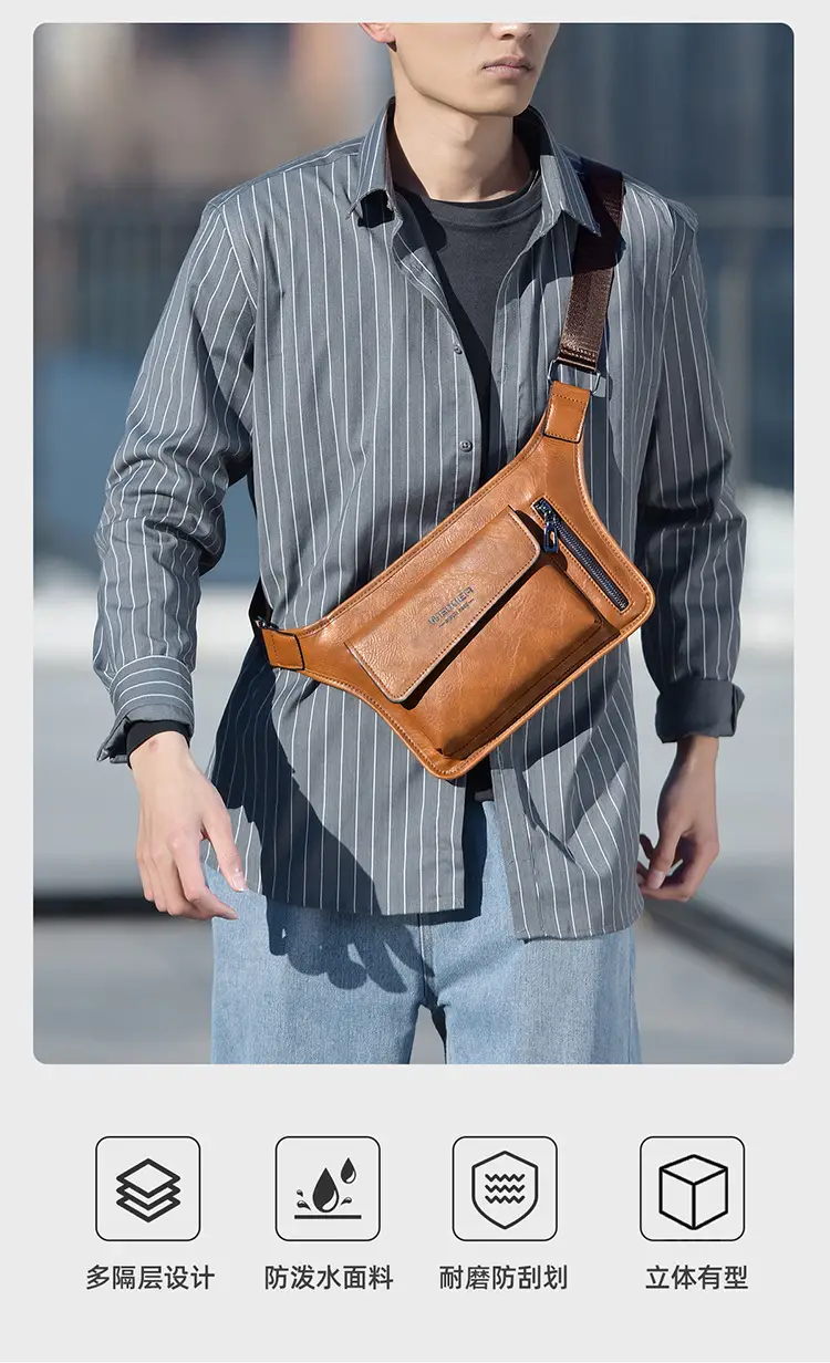 Men's Waterproof Crossbody Bag Tan Large Capacity — feature 6