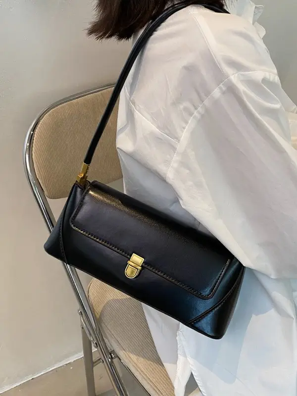 Black Leather Single Shoulder Bag for Women 2025