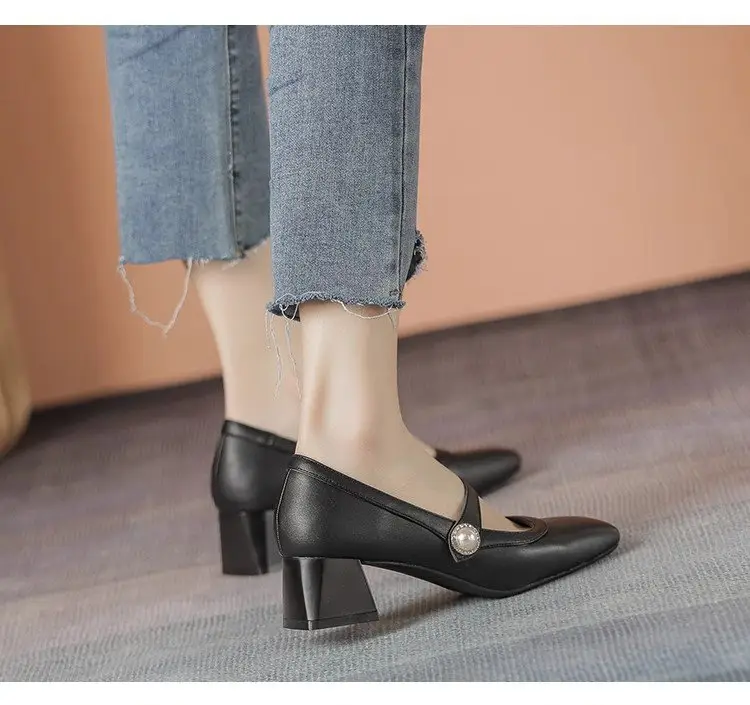Women's White Square Toe Heel Mary Shoes 2025 Spring — feature 10