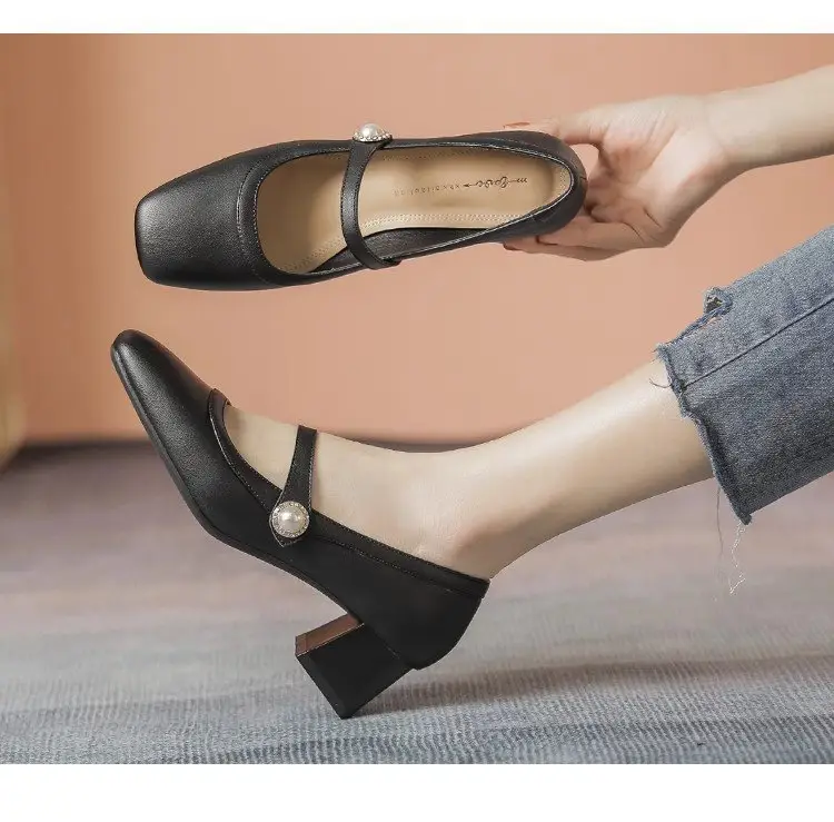 Women's White Square Toe Heel Mary Shoes 2025 Spring — feature 11