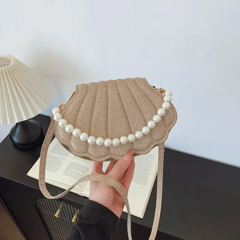 Korean Style Pearl Shell Crossbody Bag Brown - Image 5