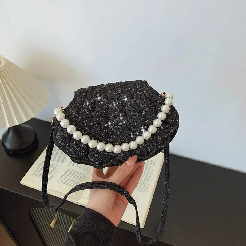Korean Style Pearl Shell Crossbody Bag Brown - Image 6