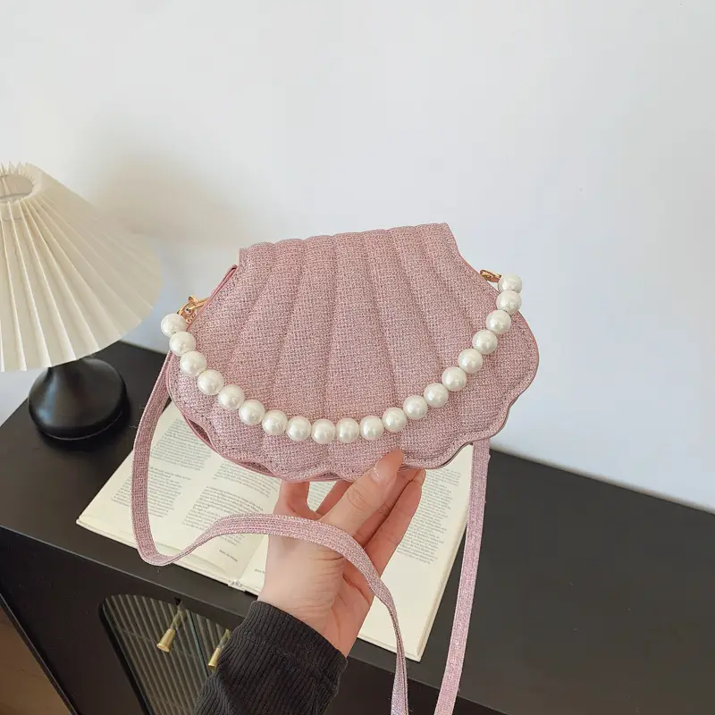 Korean Style Pearl Shell Crossbody Bag Brown - Image 8