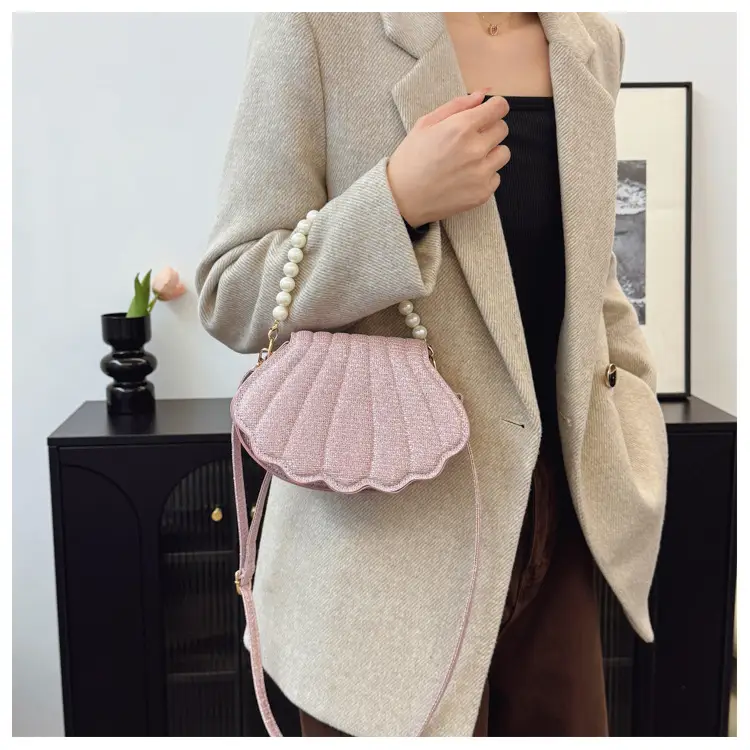 Korean Style Pearl Shell Crossbody Bag Brown — feature 14