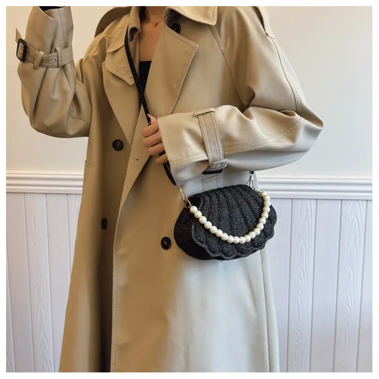 Korean Style Pearl Shell Crossbody Bag Brown — feature 19