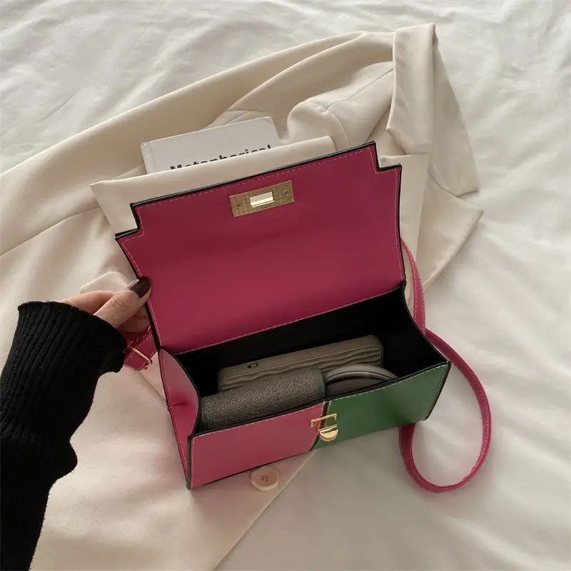 Trendy Pink Green Patchwork Shoulder Bag for Women - Image 8