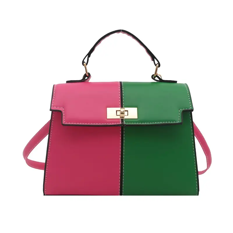 Trendy Pink Green Patchwork Shoulder Bag for Women - Image 5