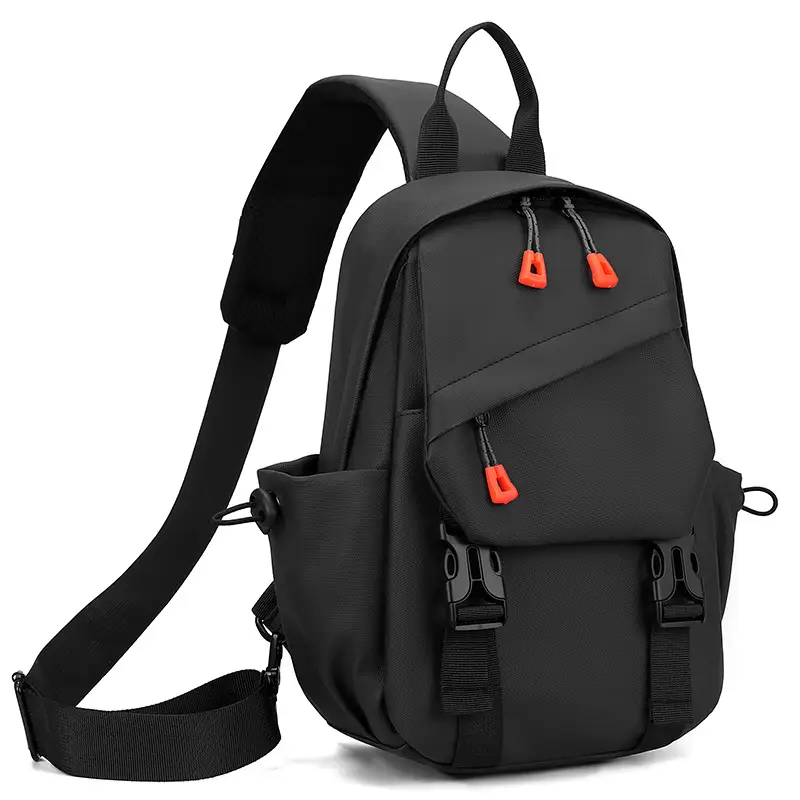 Men's Grey Shoulder Crossbody Backpack with Red Zippers