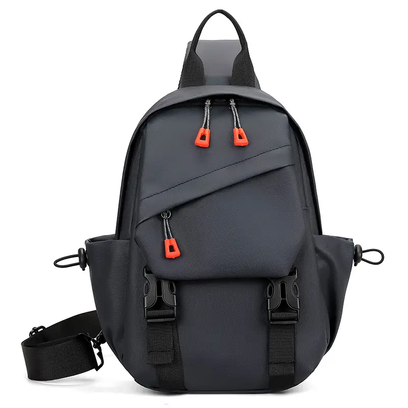Men's Grey Shoulder Crossbody Backpack with Red Zippers
