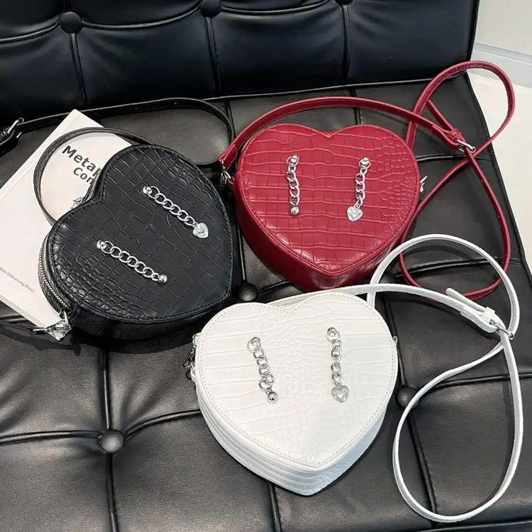 Heart Shape Red PU Chain Bag for Women - Image 4