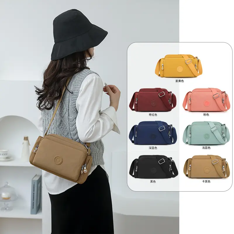 Women Crossbody Bag Water Resistant Nylon Tan - Image 8