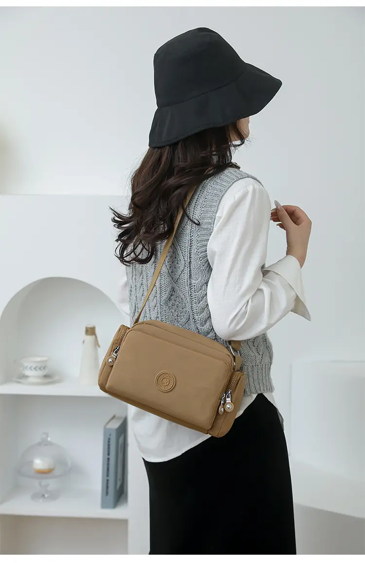Women Crossbody Bag Water Resistant Nylon Tan — feature 30