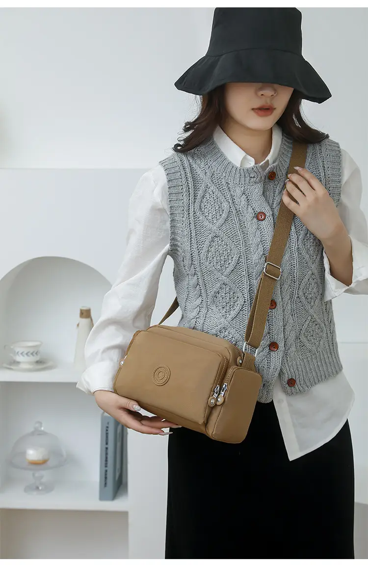 Women Crossbody Bag Water Resistant Nylon Tan — feature 31