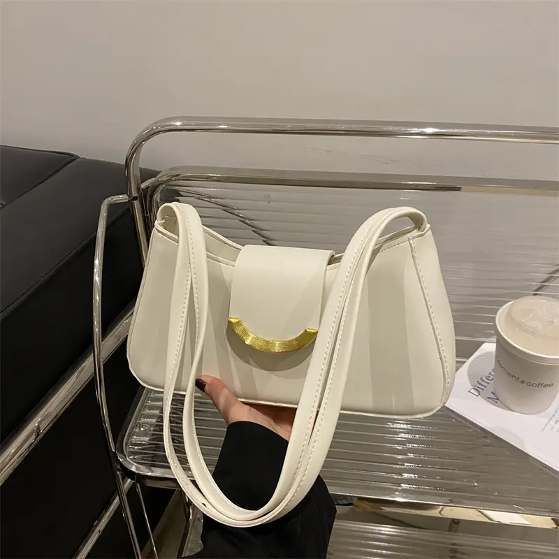 Women's Black Shoulder Bag with Gold Trim 2024 Spring