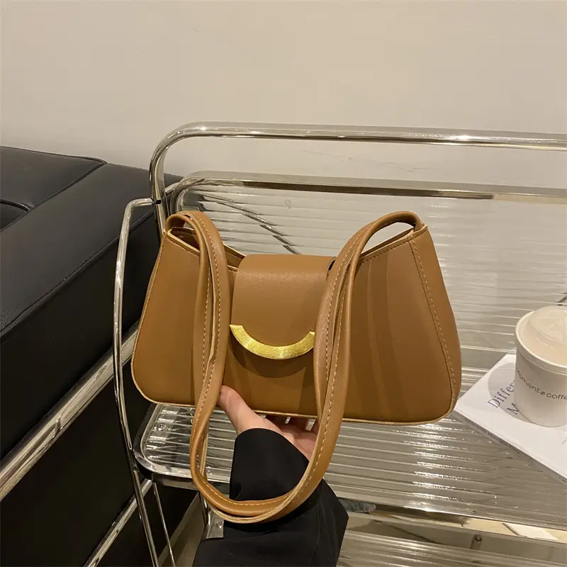 Women's Black Shoulder Bag with Gold Trim 2024 Spring