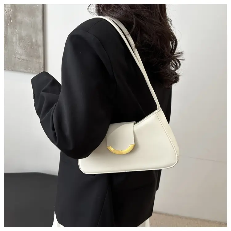 Women's Black Shoulder Bag with Gold Trim 2024 Spring — feature 10