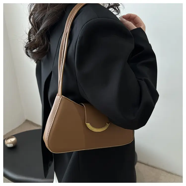 Women's Black Shoulder Bag with Gold Trim 2024 Spring — feature 11