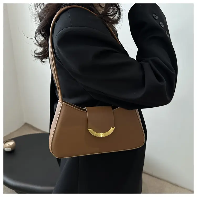 Women's Black Shoulder Bag with Gold Trim 2024 Spring — feature 12